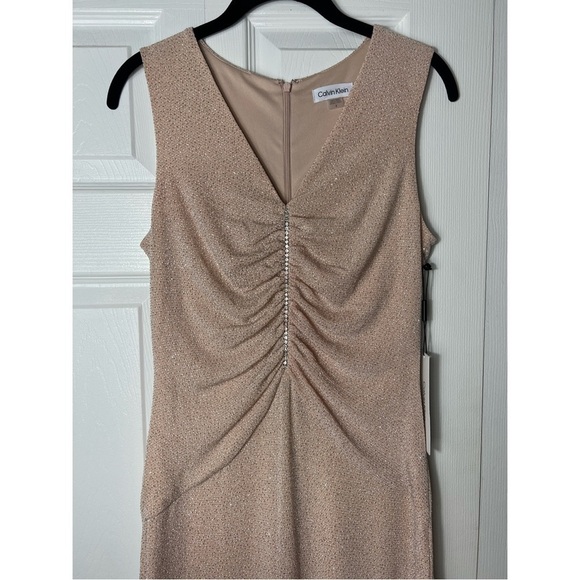 Calvin Klein Blossom Beige Nude Glitter Knit Gem Rhinestone Maxi Dress Size 8 - Picture 6 of 8
